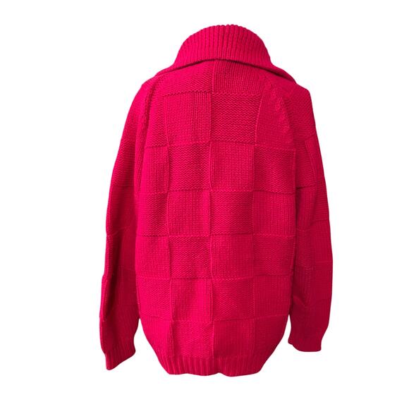 Vintage Sears Mary Lewis berry pink Chunky Knit Cardigan Sweater Japan Size 38 M - Picture 2 of 9